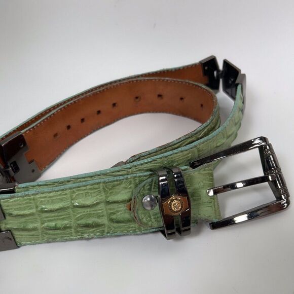 Vintage Y2K Green Leather Crocodile Indie Grunge Streetwear Chunky Belt / 38 - Picture 6 of 8